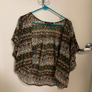 Forever 21 Jungle/Tribal Print Sheer Open Blouse (Size Small)